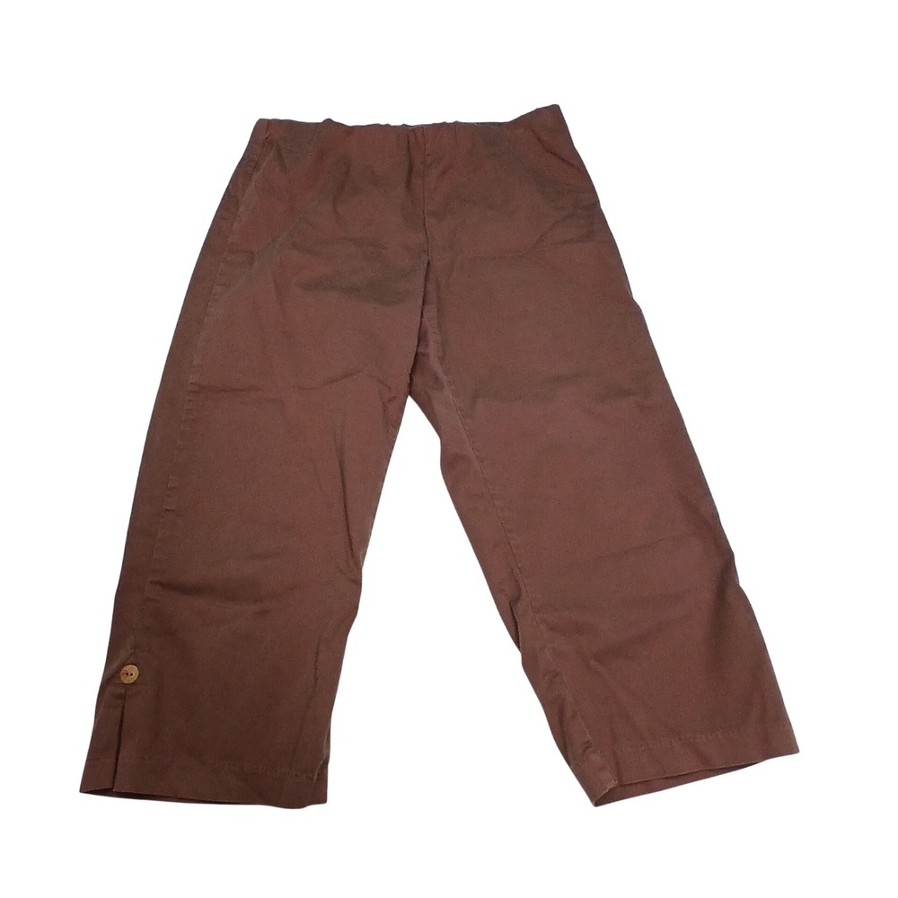 Vintage Magic Pants Cropped Trousers PM Brown Stretch Capris Button Hem USA Made